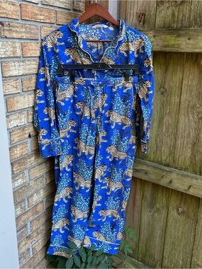 Printfresh Blue Leopard Print Women's Pajama Set 100% Organic Cotton